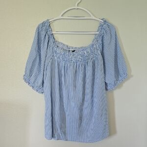Torrid Blue Striped Smocked Neck Top Size 2